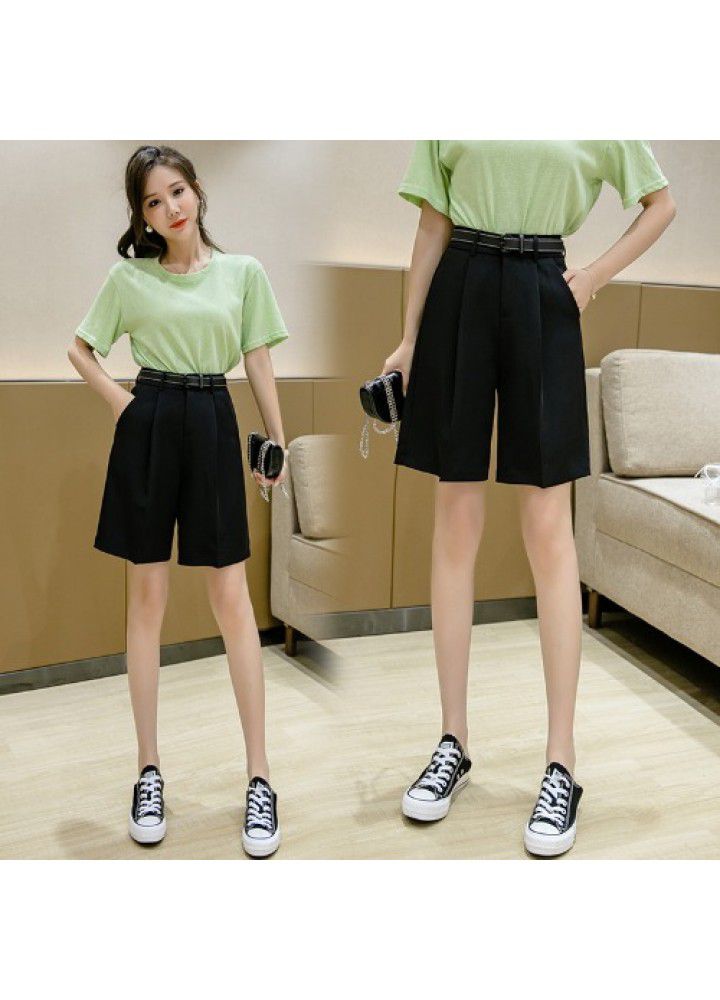 2021 spring and summer new suit shorts women's casual pants loose straight pants show thin high waist drop feeling wide leg Capris