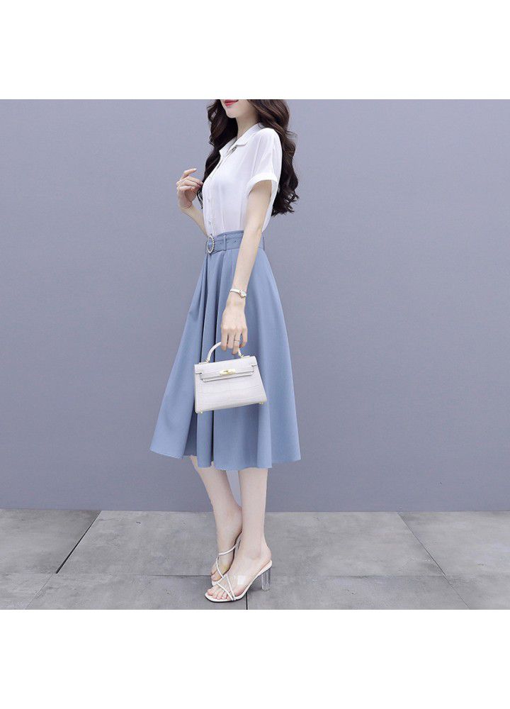 Chiffon shirt suit 2021 summer new white short sleeve shirt skirt