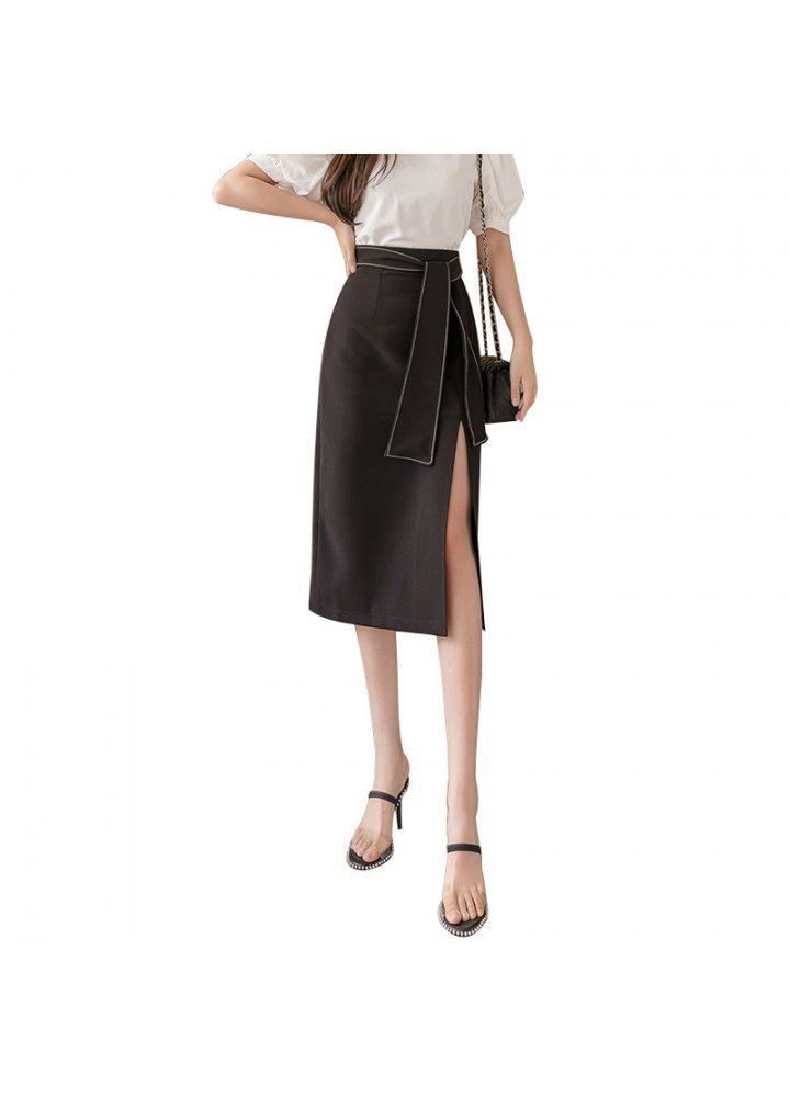 2021 spring and summer new fashion temperament high waist split buttock skirt medium length skirt for women