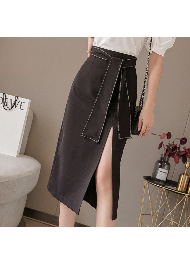 2021 spring and summer new fashion temperament high waist split buttock skirt medium length skirt for women