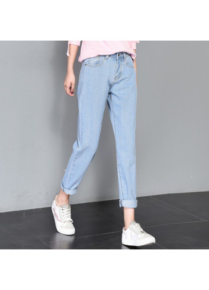 Summer jeans women's loose fit Korean Harem Pants high waist radish chic pants straight tube retro daddy pants