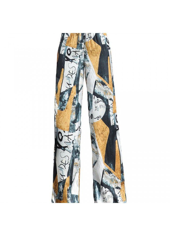 Large size wide leg pants 2021 summer new casual women's print tie dye loose Korean Girls College style pants
