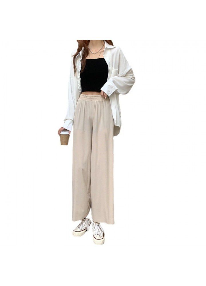 High waist and thin wide leg pants 2021 summer new style fashion vertical loose straight casual pants