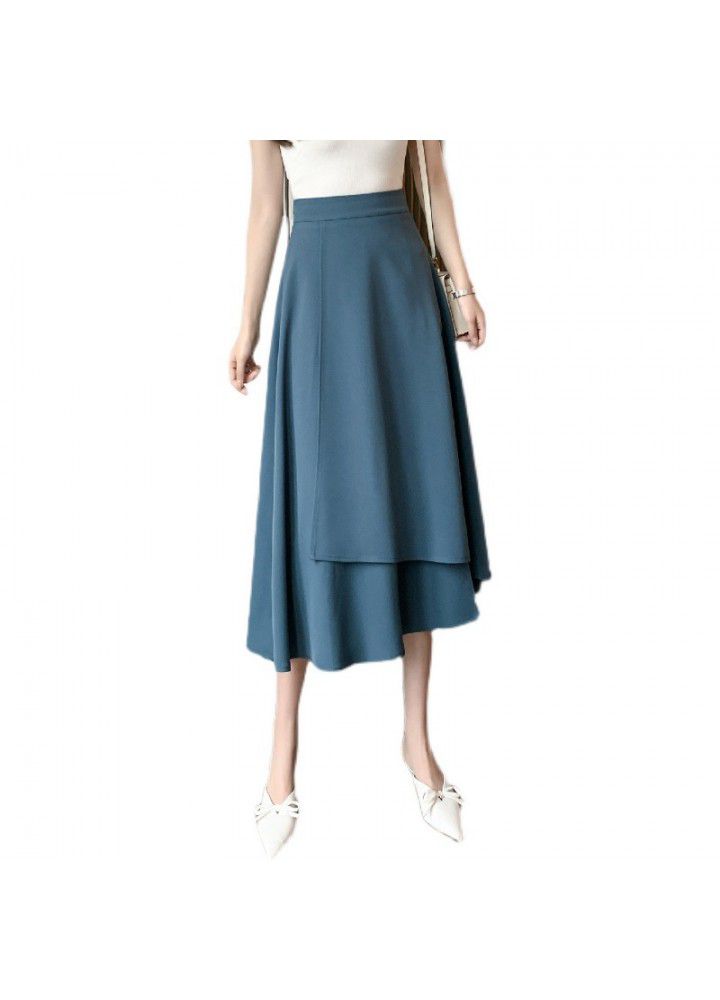 Spring and summer 2021 new style temperament fashion drape medium length skirt simple irregular skirt
