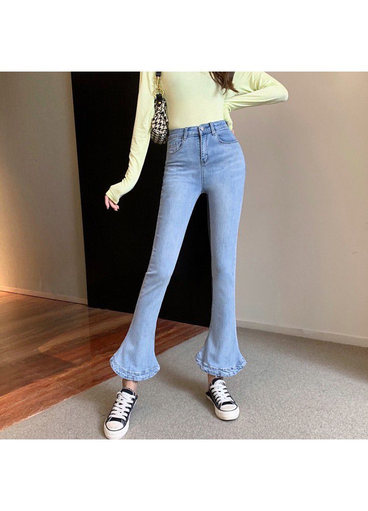 South Korean high waist slim high retro horseshoe pants slim Stretch Jeans