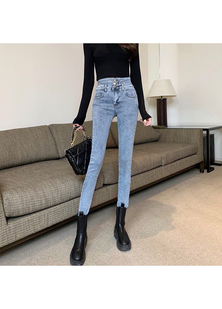 Jeans women's spring 2021 new slim stretch high waist tight legged pants autumn winter pencil trend