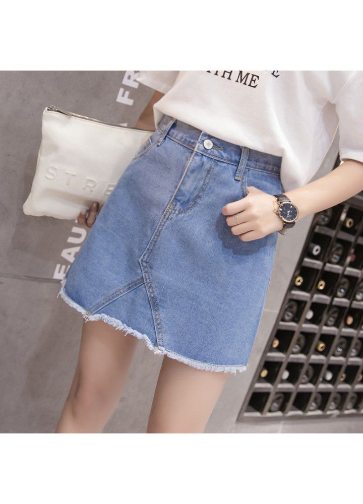 2020 Korean denim skirt versatile high waist skirt denim skirt short skirt Hong Kong Style A-line skirt women's summer