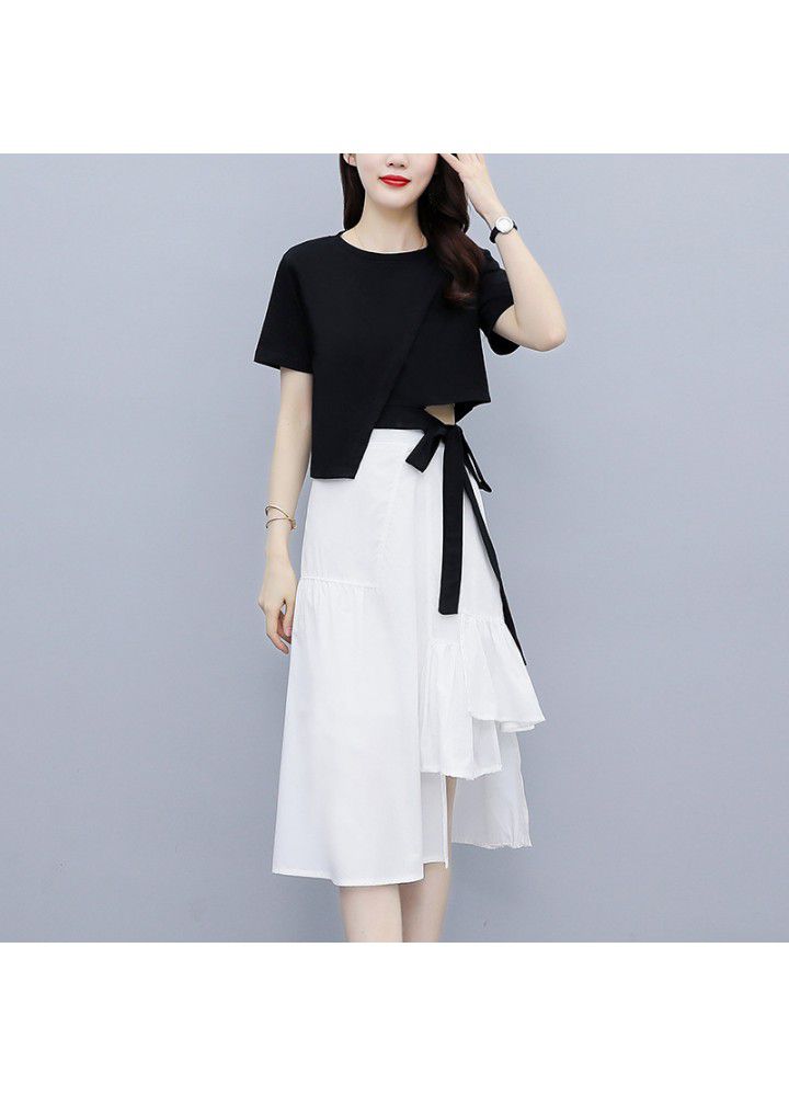 2021 summer new women's fashion temperament irregular design short top + skirt suit two piece set