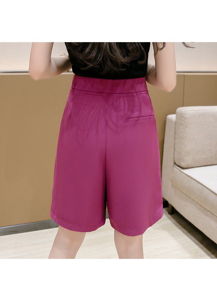 2021 spring and summer New High Waist Wide Leg Pants 5-point pants women's Hong Kong Style Suit Shorts loose and thin casual pants women