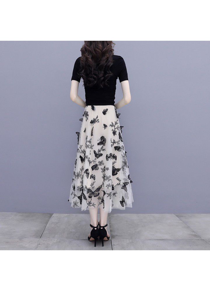 Half length skirt suit 2021 new women's summer style foreign style mesh skirt suit skirt two piece set