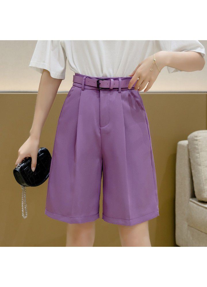2021 spring and summer new suit shorts women's casual pants loose straight pants show thin high waist drop feeling wide leg Capris