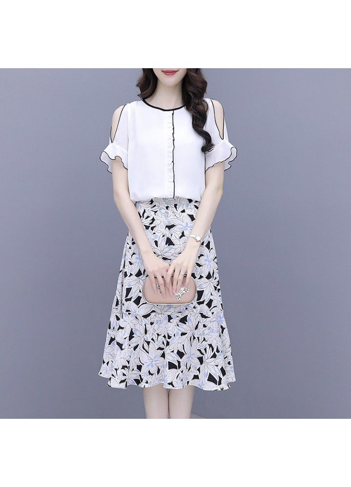 Women's suit skirt 2021 summer small fragrance Short Sleeve Chiffon shirt + skirt fashion two piece suit