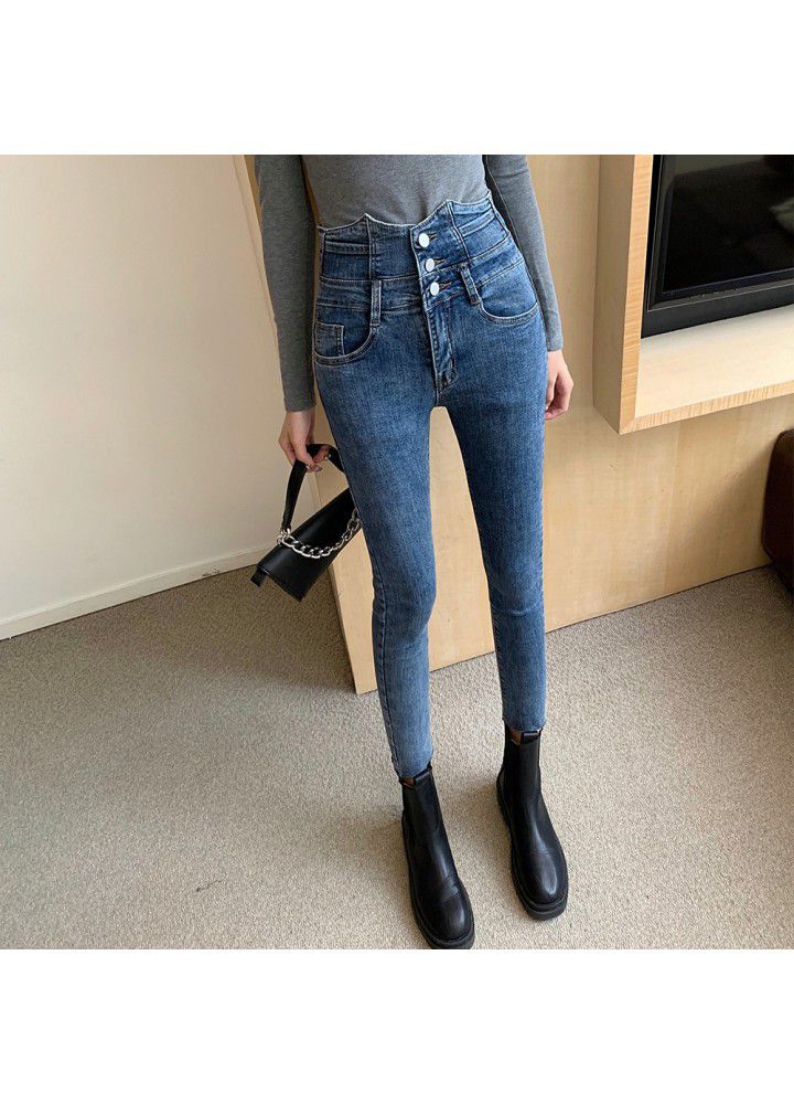 2021 spring and summer new jeans women's high waist slim pencil pants tight elastic casual leg pants