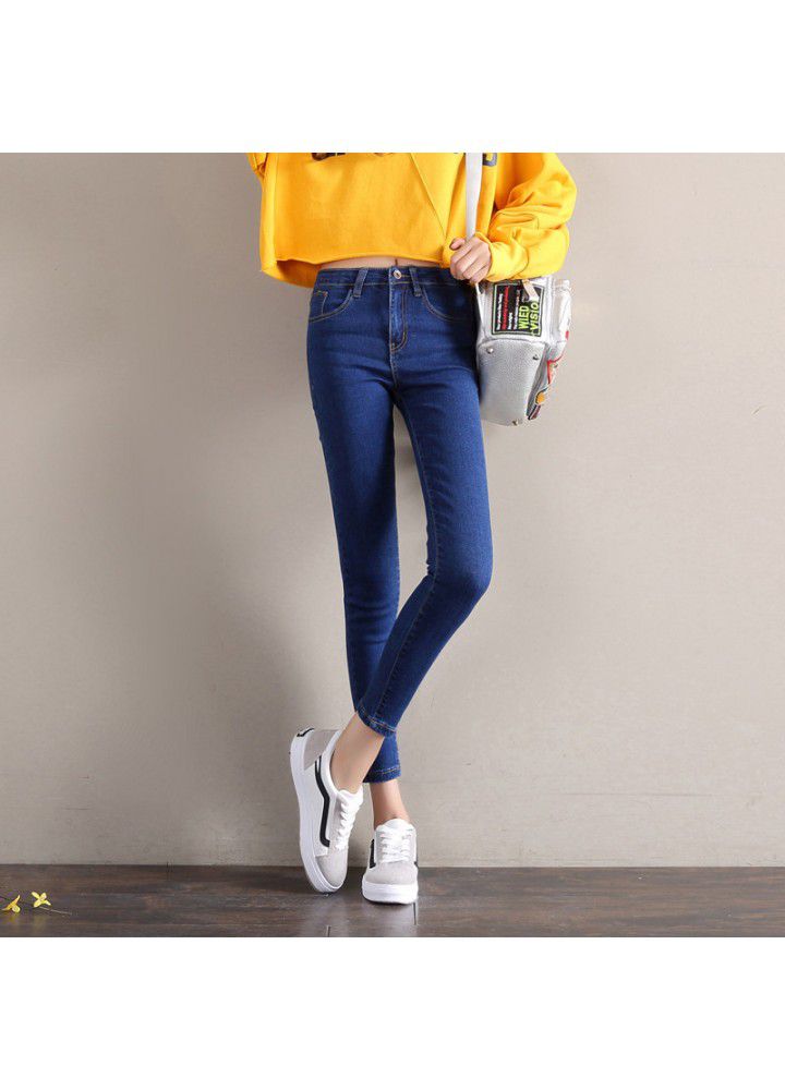 High waisted jeans women's Capris spring Korean version slim feet stretch black student pencil Capris