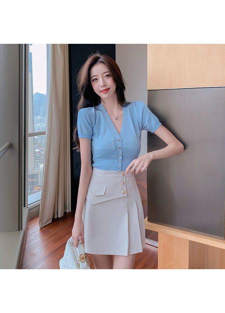 Spring and summer 2021 new fashion high waist slim A-line pleated skirt irregular pleated buttock skirt women's fashion
