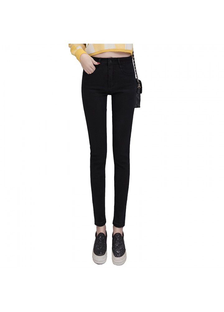 Autumn new Korean fashion thin high waist white jeans women's Leggings elastic tight pencil pants