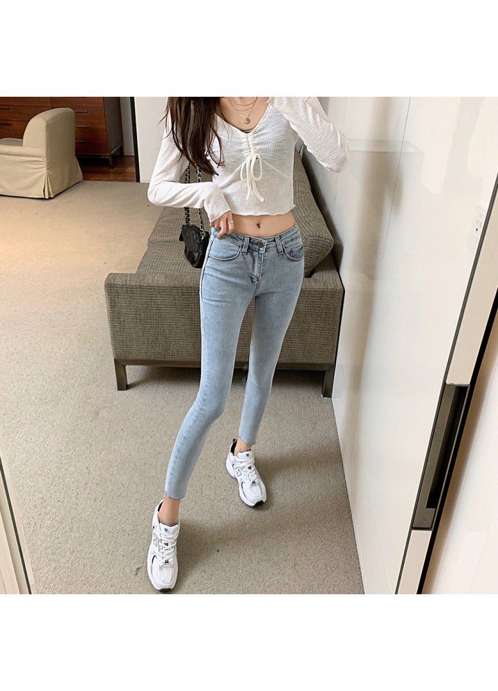 Real photo of new slim high waist skinny jeans in spring 2021