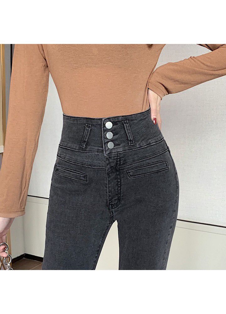 2021 new spring jeans women's small foot tight elastic pencil super high waist Capris fashion