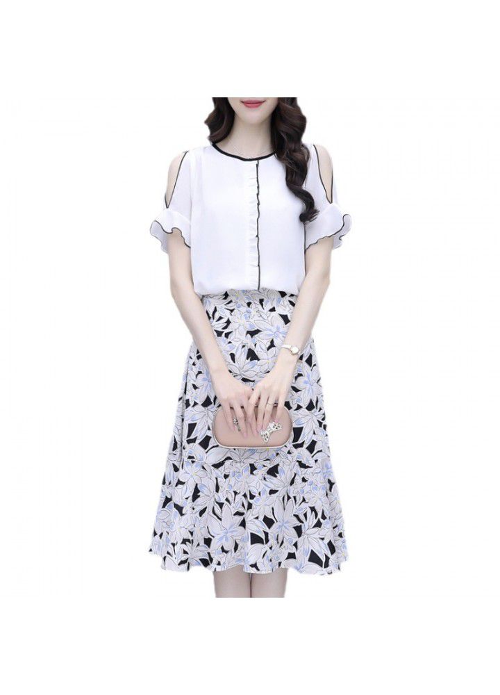 Women's suit skirt 2021 summer small fragrance Short Sleeve Chiffon shirt + skirt fashion two piece suit