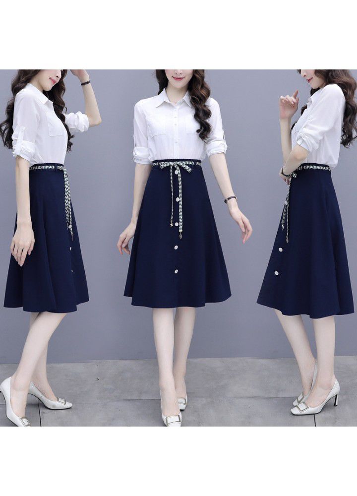 Light mature suit spring 2021 new femininity long sleeve shirt skirt suit two piece set