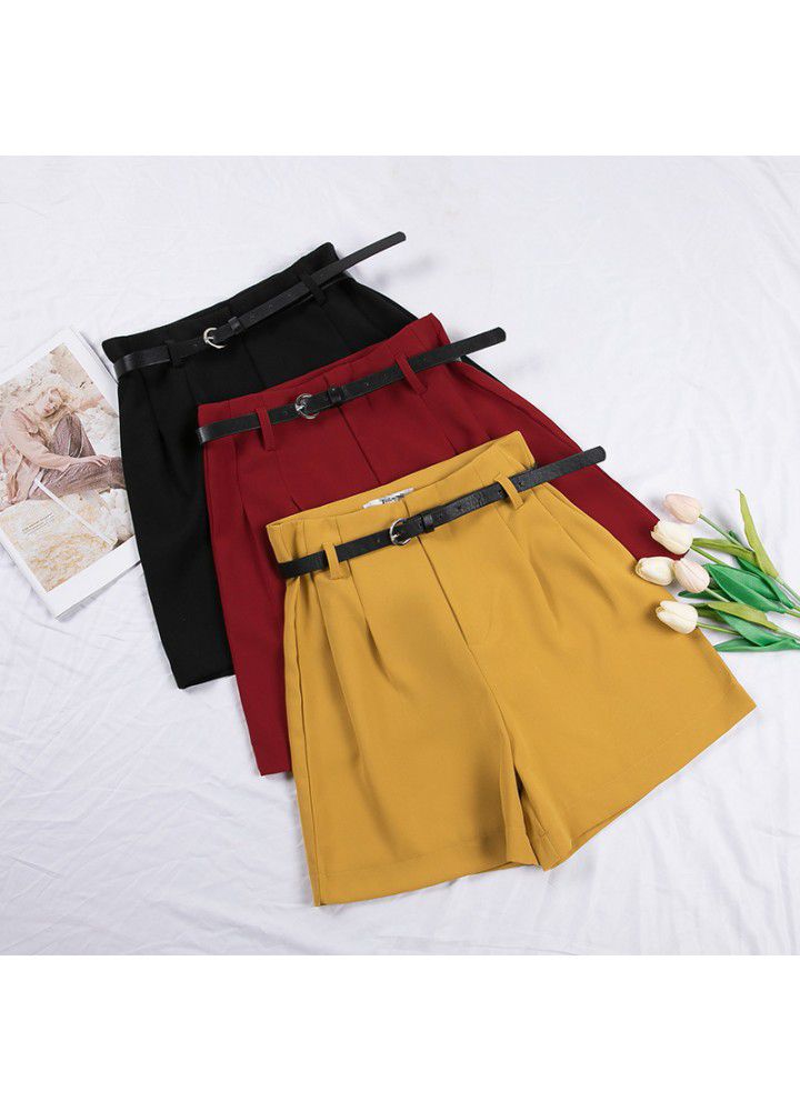 Women's high waisted shorts spring and summer 2021 new loose and thin, wear A-line casual pants, drop feeling Black Wide Leg Pants