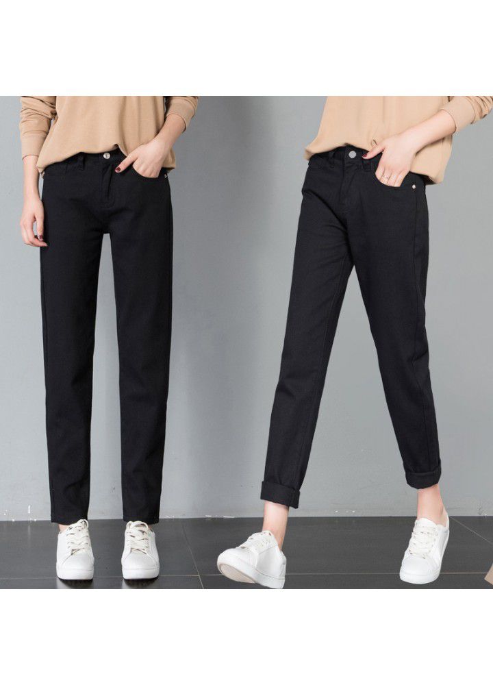 2021 new cross border women's wear Korean college loose and comfortable jeans female student BF wind small straight leg Capris