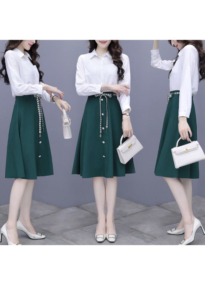Light mature suit spring 2021 new femininity long sleeve shirt skirt suit two piece set