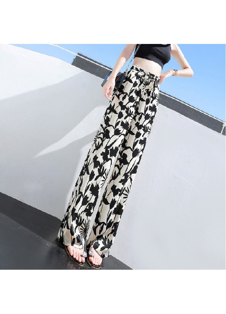 Large size wide leg pants women's 2021 summer new print tie dye loose Korean women's College style casual pants 