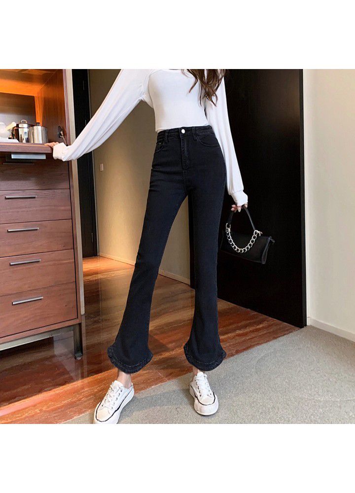 South Korean high waist slim high retro horseshoe pants slim Stretch Jeans