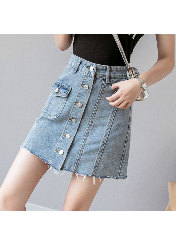 Denim Short Skirt high waist A-line skirt summer 2020 Korean new Hong Kong style single breasted skirt for female students