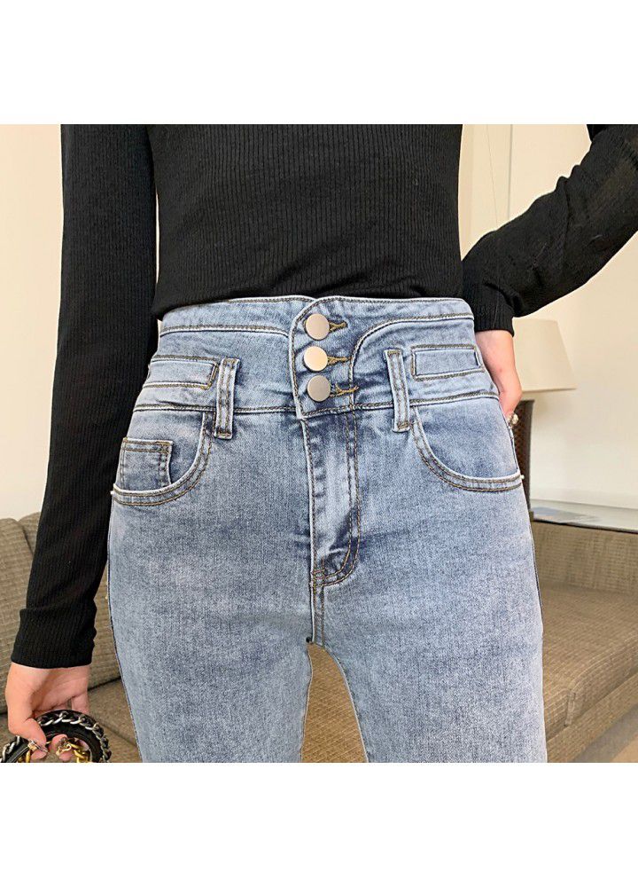Jeans women's spring 2021 new slim stretch high waist tight legged pants autumn winter pencil trend