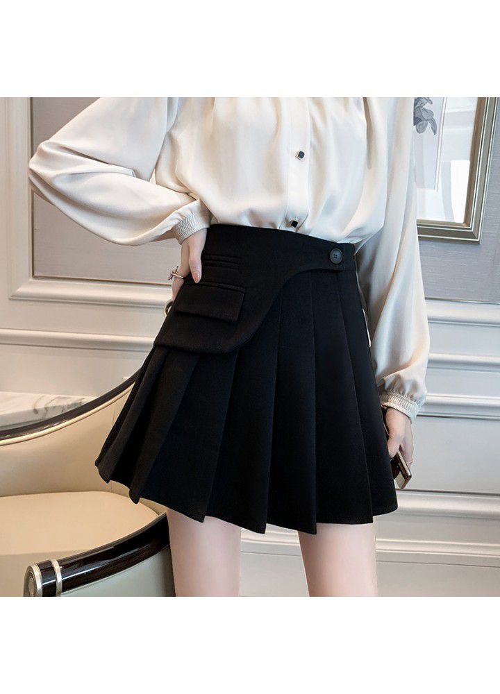 Autumn and winter 2020 new woolen pleated skirt women's Korean high waist short skirt fashion skirt skirt irregular skirt