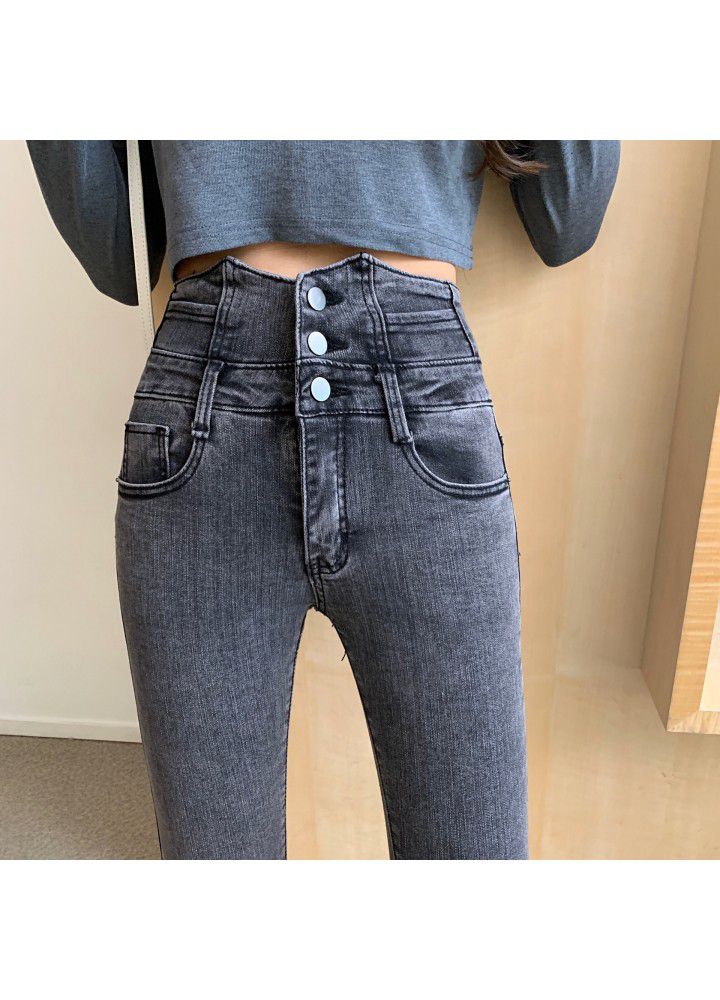 Spring and summer 2021 new Korean version net red high waist skinny jeans elastic tight nine point small foot pencil pants