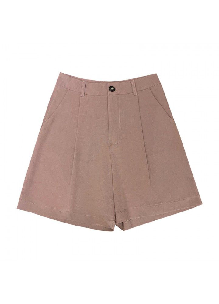 2021 spring and summer new high waist drop wide leg Capris casual pants loose straight pants show thin Suit Shorts for women