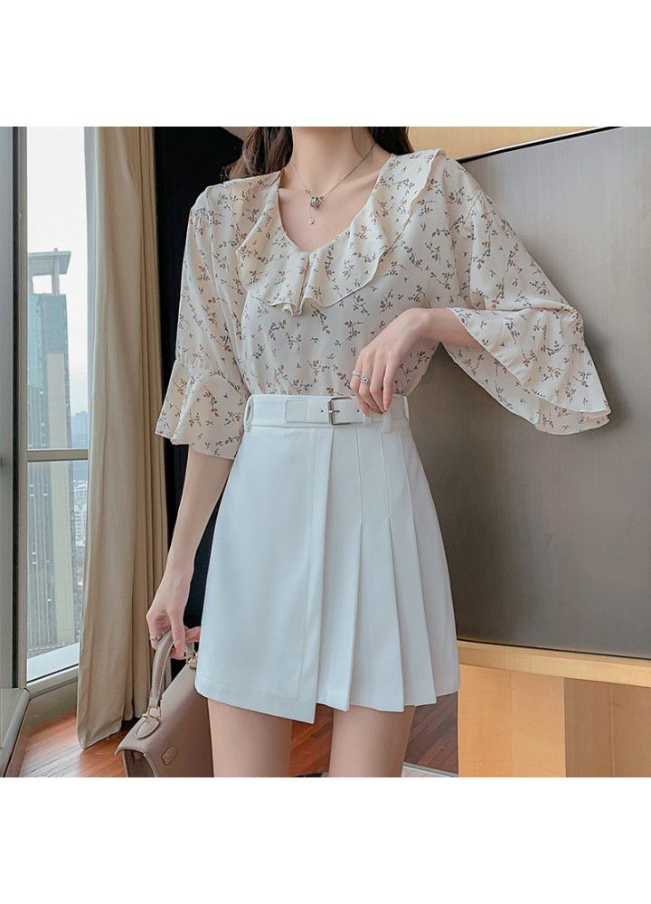 High waist pleated skirt skirt skirt women's irregular thin A-line short skirt hip skirt new style in spring and summer 2021