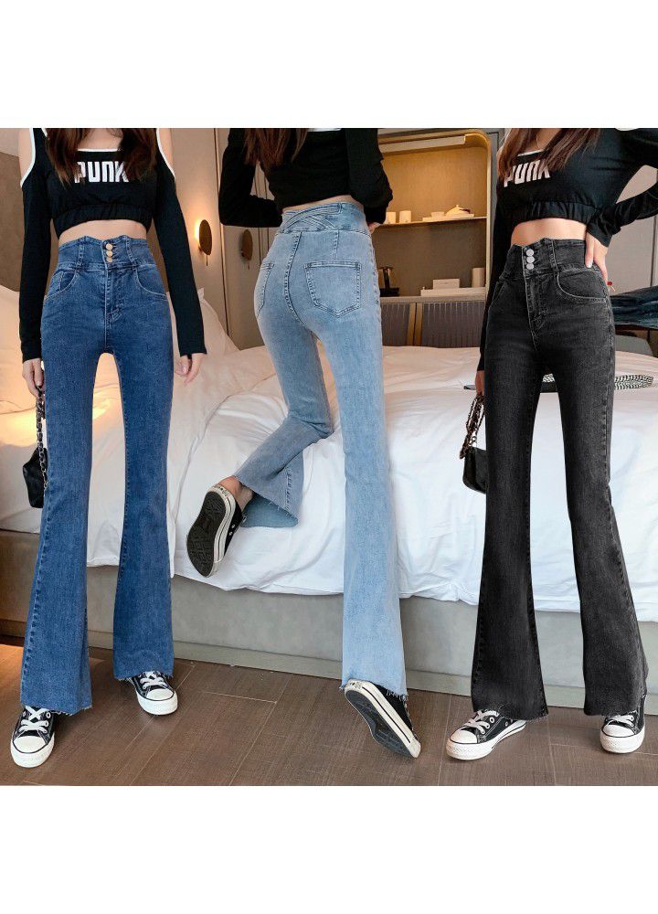 2021 spring and autumn super high waist jeans for women