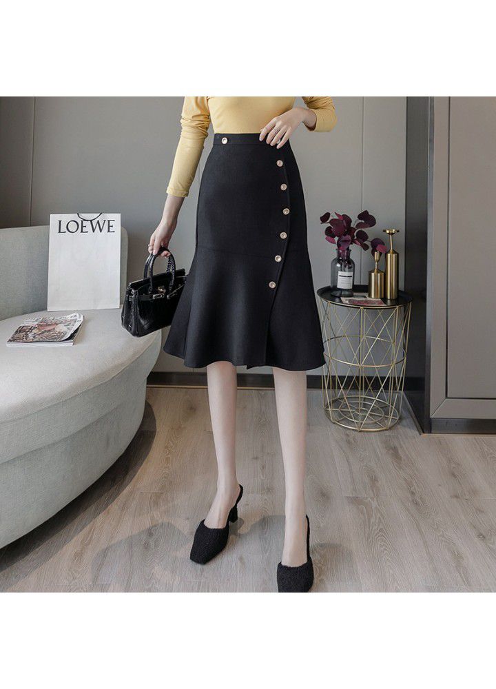 Korean tweed fishtail skirt with buttocks new women's skirt in autumn and winter 2020