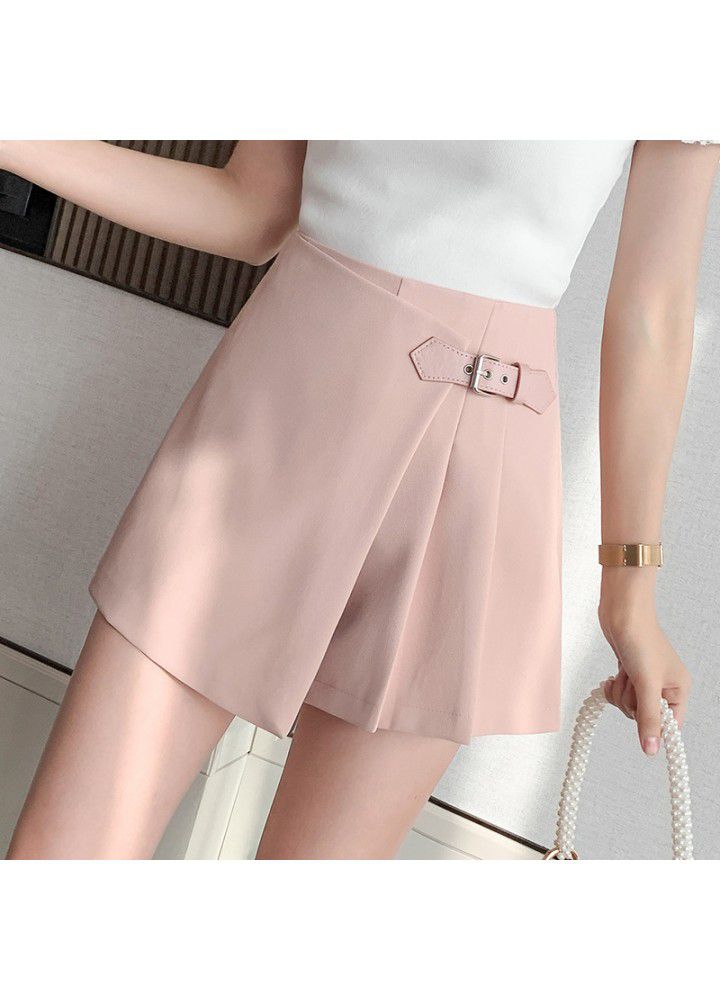 Shorts women 2021 spring and summer new casual slim foreign style High Waist Wide Leg Pants irregular A-line short skirt pants
