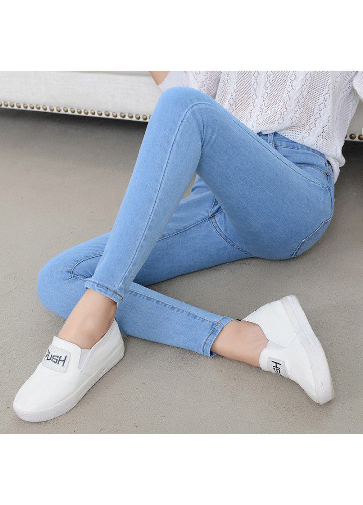 Spring, summer, autumn and winter Korean high waist versatile jeans women's slim feet Stretch Pants Girls pencil pants