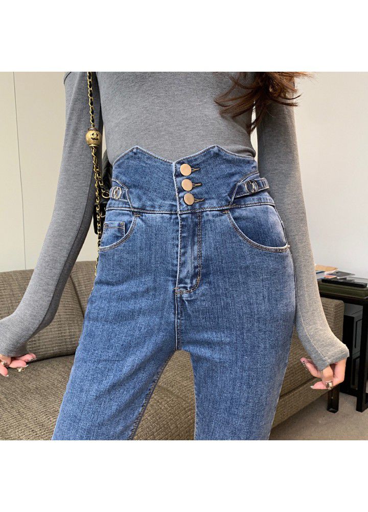 2021 spring new Super High Waist Stretch Jeans Women's Korean slim pants