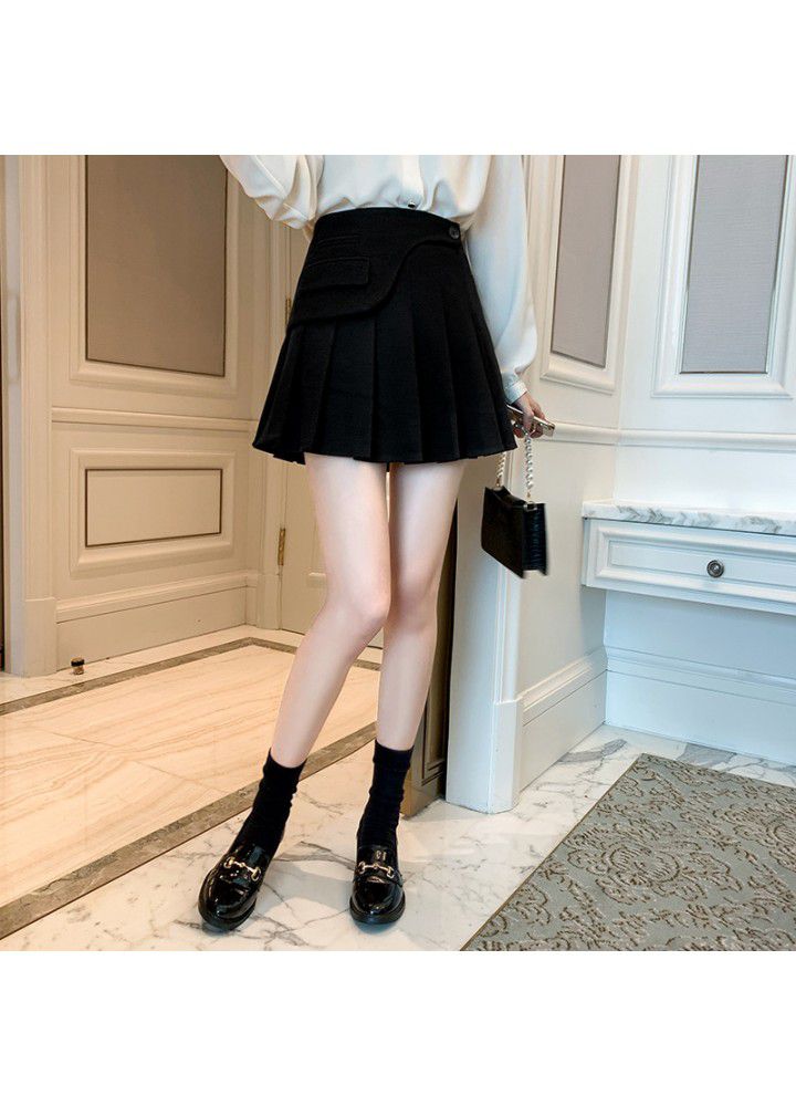 Autumn and winter 2020 new woolen pleated skirt women's Korean high waist short skirt fashion skirt skirt irregular skirt