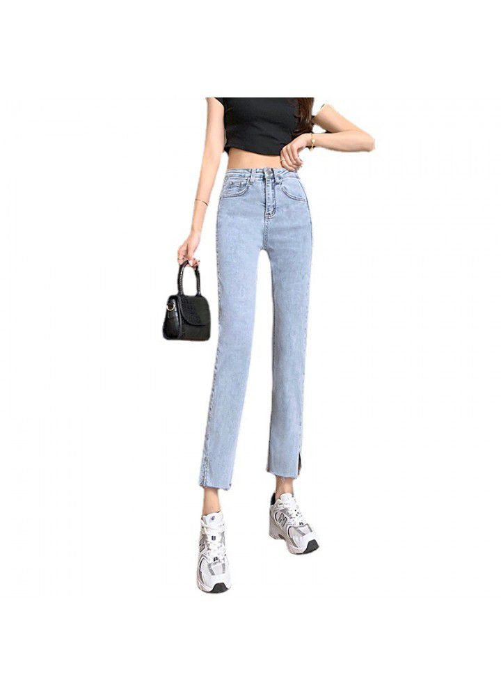 Small straight jeans women's 2021 spring and Summer photo pants loose high waist slim Wide Leg Pants Capris