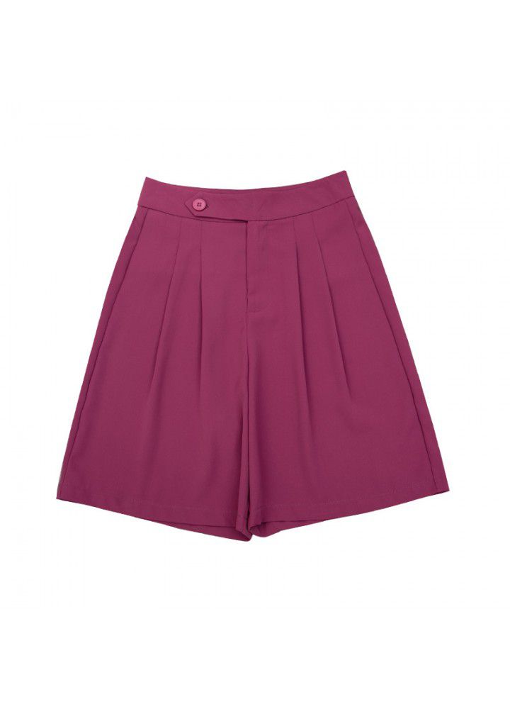 2021 spring and summer New High Waist Wide Leg Pants 5-point pants women's Hong Kong Style Suit Shorts loose and thin casual pants women