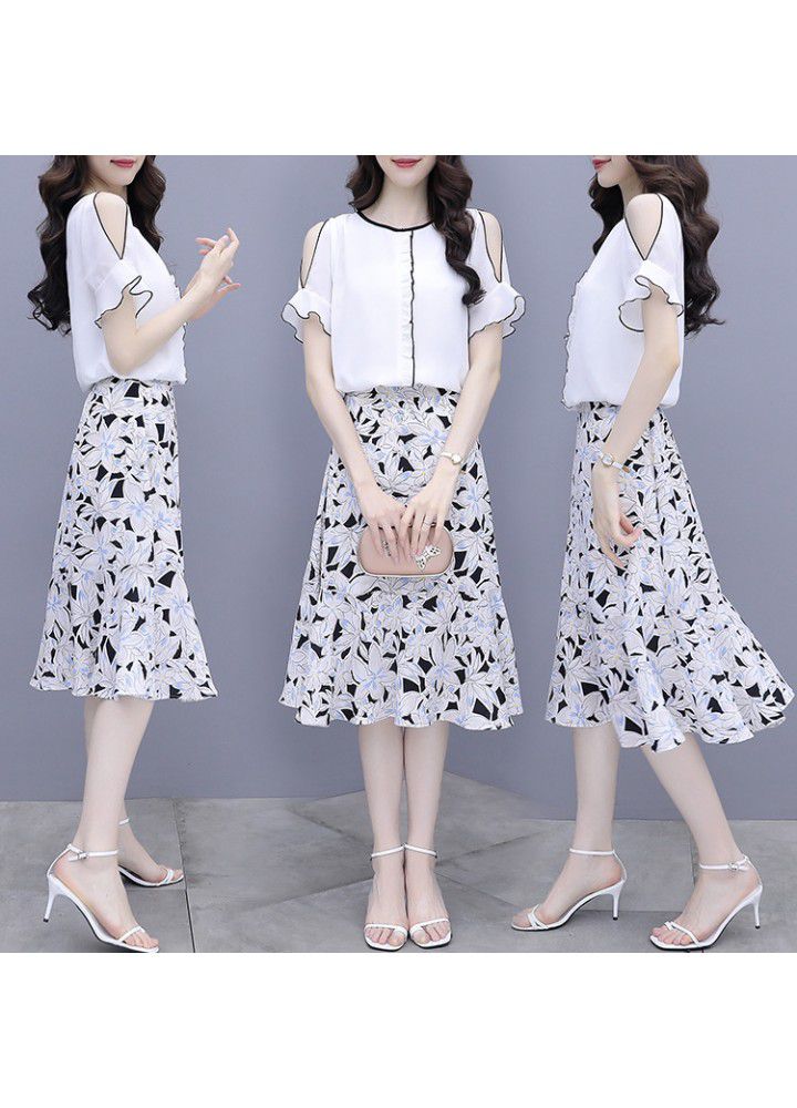Women's suit skirt 2021 summer small fragrance Short Sleeve Chiffon shirt + skirt fashion two piece suit