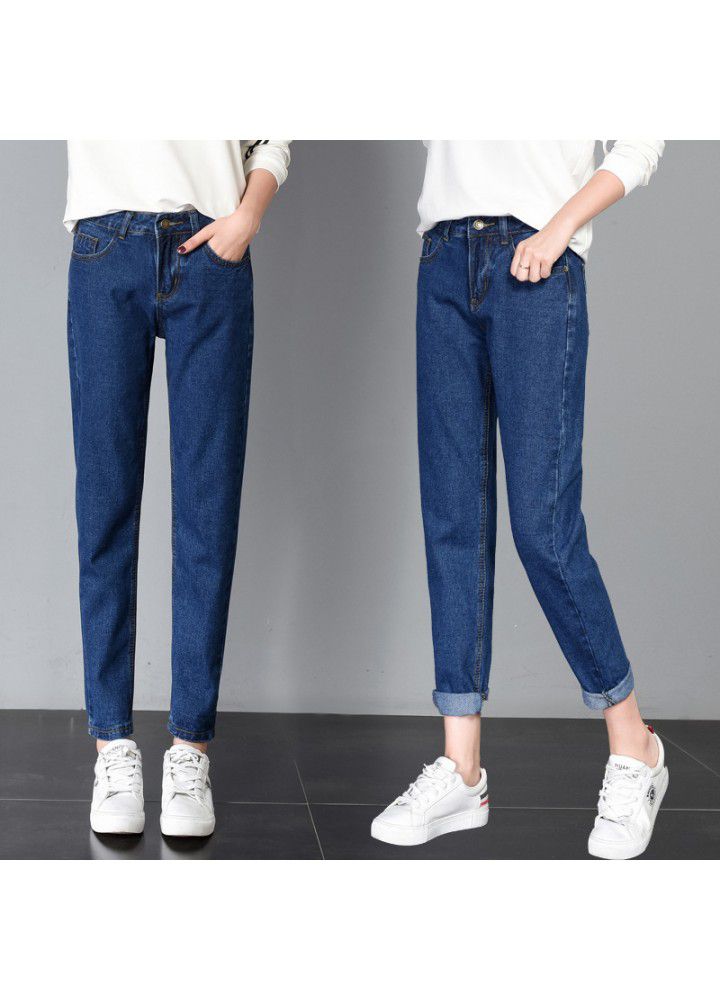 2021 new cross border women's wear Korean college loose and comfortable jeans female student BF wind small straight leg Capris