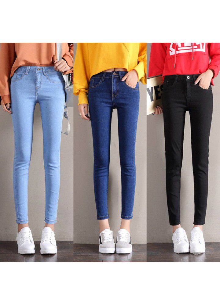 High waisted jeans women's Capris spring Korean version slim feet stretch black student pencil Capris