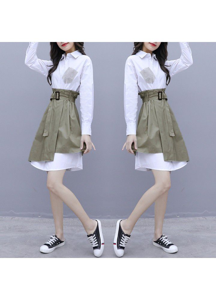 White shirt long sleeve dress spring new women spring autumn 2021 popular skirt suit two piece set