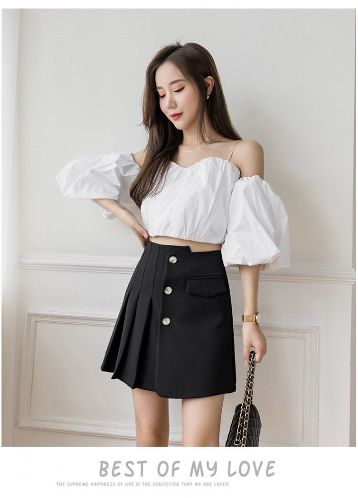 Pleated skirt women's 2021 summer new anti light shorts skirt irregular short skirt high waist slim A-line skirt