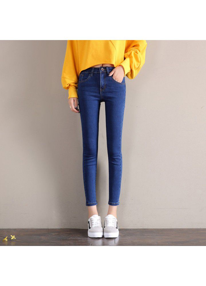 High waisted jeans women's Capris spring Korean version slim feet stretch black student pencil Capris