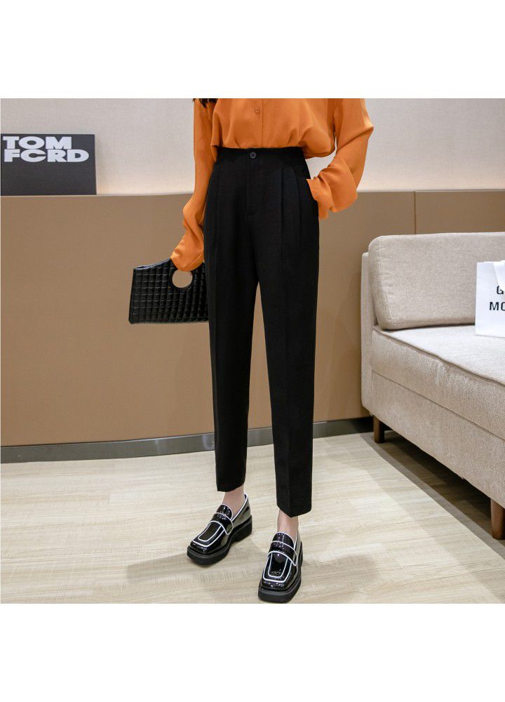 2021 spring new professional black casual suit pants Harlan high waist pants radish cropped pants